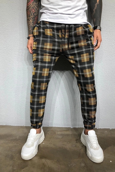 Hot Popular Checked Plaid Pattern Regular Fit Leisure Street Trousers for Men