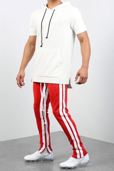 Men's Classic Contrast Stripe Print Zipper Decoration Slim Fit Outdoor Track Pants