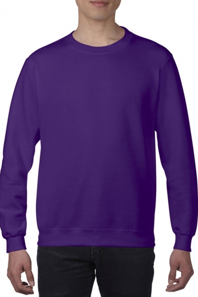 Men's Stylish Plain Long Sleeves Crewneck Loose Fit Pullover Sweatshirt