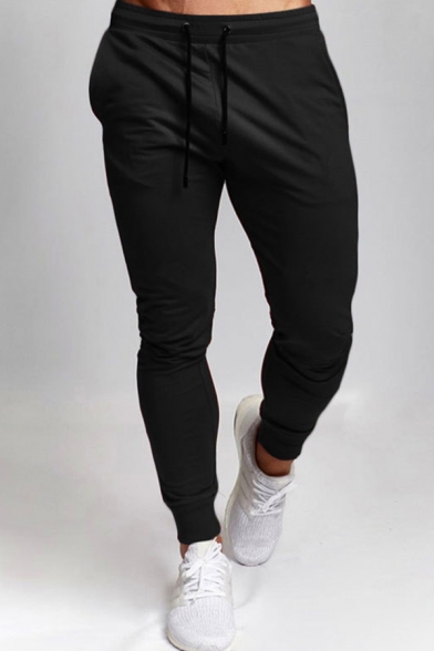 Mens Simple Plain Drawstring Waist Relaxed Fit Sport Training Gym Pants