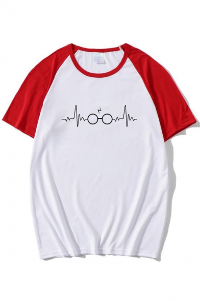 Unisex Fashion Glasses Heartbeats Pattern Raglan Short Sleeve Relaxed T-Shirt