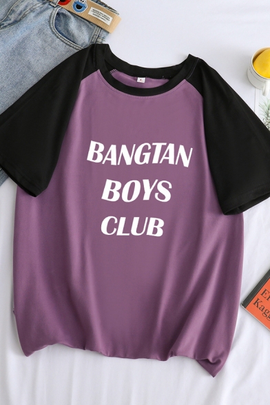 

BANGTAN BOYS CLUB Letter Raglan Short Sleeve Round Neck Loose Fit Stylish T-Shirt, Blue;green;orange;white;purple, LC583425