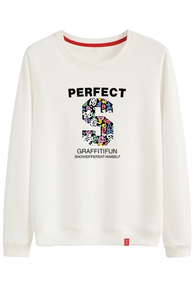 Basic Trendy Long Sleeve Crew Neck PERFECT GRAFFITIFUN Letter Loose Pullover Sweatshirt for Women