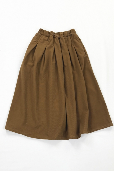 Cute Casual Plain Elastic Waist Short Pleated Flared Skirt for Girls