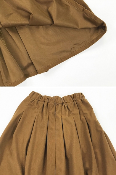 Cute Casual Plain Elastic Waist Short Pleated Flared Skirt for Girls