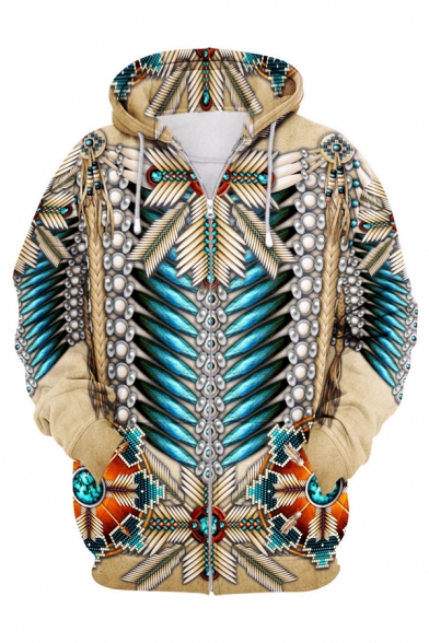 Indian Style Tribal Pattern Long Sleeve Zip Up Oversized 3D Hoodie