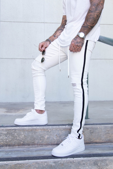 white stripe denim jeans