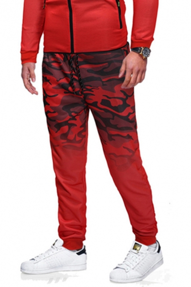 Mens Sport Fashion Camouflage Ombre Printed Drawstring Waist Leisure Pants