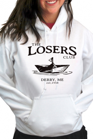 Personality Letter THE LOSERS CLUB Print Long Sleeve Graphic Drawstring Hoodie