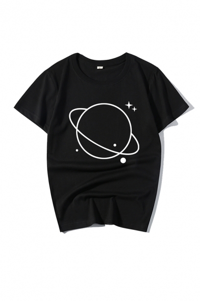 Unisex Casual Fixed Star Sketching Print Short Sleeve Crewneck Leisure T-Shirt