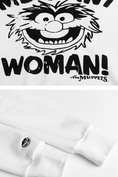 Fancy Letter ME WANT WOMAN Printed Long Sleeve Mock Neck Graphic Sweatshirt