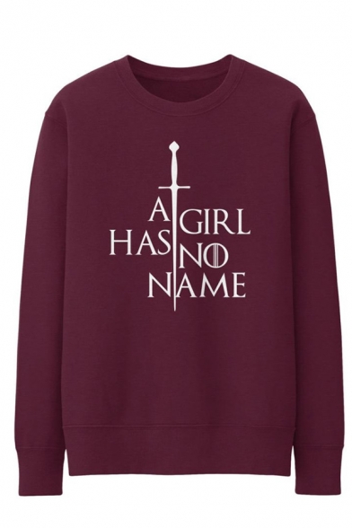 Leisure Letter A GIRL HAS NO NAME Sword Printed Round Neck Graphic Sweatshirt