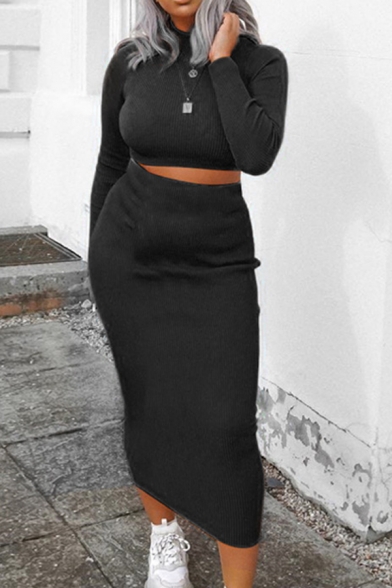 Long Sleeve Cropped Top with Maxi Skirt ...