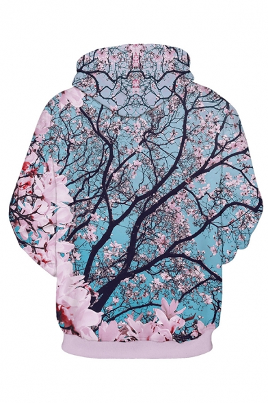 New Trendy Floral Forest Leaves 3D Pattern Long Sleeve Casual Drawstring Hoodie