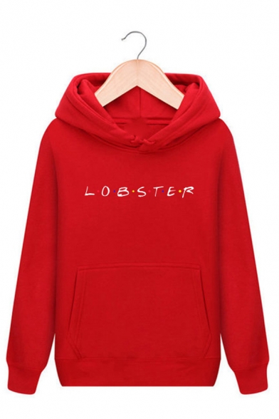 Popular Letter LOBSTER Print Long Sleeve Thick Loose Pullover Hoodie