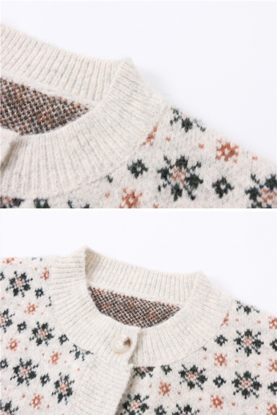Vintage Geometric Printed Long Sleeve Button Up Alpaca Knit Oversized Cardigan Coat
