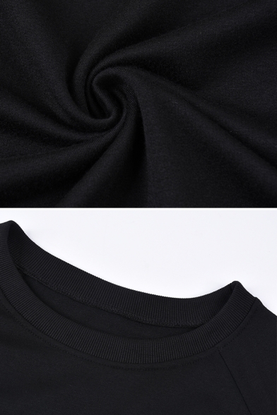 Women's Cozy Trendy Long Sleeve Crew Neck LOVE Letter Print Baggy Sweatshirt in Black