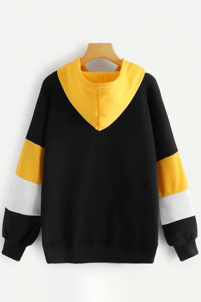 Cool Street Fashion Women's Long Sleeve Drawstring Contrasted Relaxed Fit Pullover Hoodie