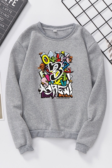 Cool Women's Long Sleeve Crew Neck Letter Print Loose Fit Pullover Sweatshirt