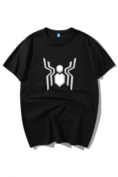Creative Spider Printed Short Sleeves Round Neck Loose Fit Summer T-Shirt