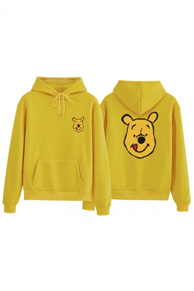 Cute Kawaii Street Long Sleeve Drawstring Winnie The Pooh Printed Kangaroo Pocket Loose Hoodie for Girls