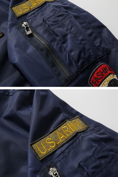 Guys Classic Embroidery Pattern Long Sleeve Zip Up MA-01 Flight Jacket