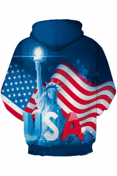 Hot Popular Statue of Liberty USA Flag 3D Printed Long Sleeve Pullover Hoodie for Unisex Adult