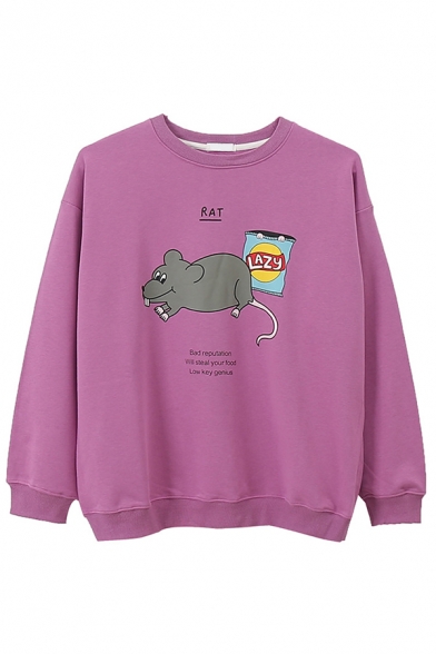 Korean Style Long Sleeve Crew Neck CAT letter Kitty Print Baggy Pullover Sweatshirt for Cute Girls