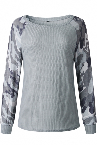 Leisure Camouflage Printed Long Sleeve Round Neck Slim Fit Pullover Sweatshirt