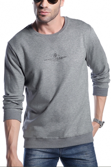 Men's Casual Letter Logo Printed Long Sleeves Round Neck Pullover Sweatshirt