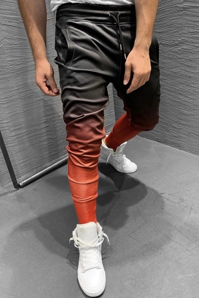 Men's Designer Ombre Color 3D Print Drawstring Waist Skinny Fit Stretchy Active Pants