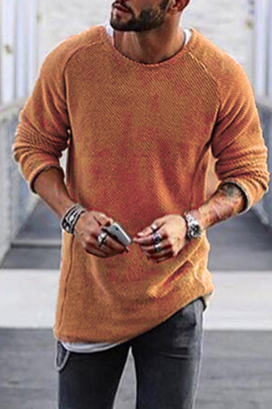 Mens Casual Fashion Plain Long Sleeve Crewneck Tunic Pullover Sweater Knitwear