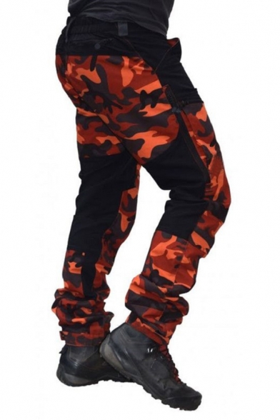 Mens Leisure Camouflage Patch Multi-pocket Straight Trousers Cargo Pants