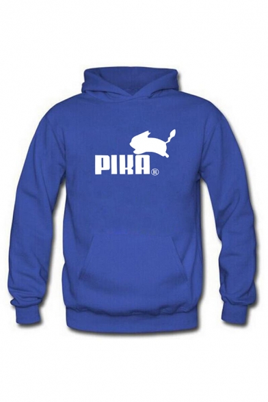 Simple Letter PIKA Printed Long Sleeves Relaxed Fit Graphic Hoodie