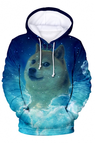 Unique Blue Sky Dog 3D Printed Long Sleeve Casual Drawstring Hoodie