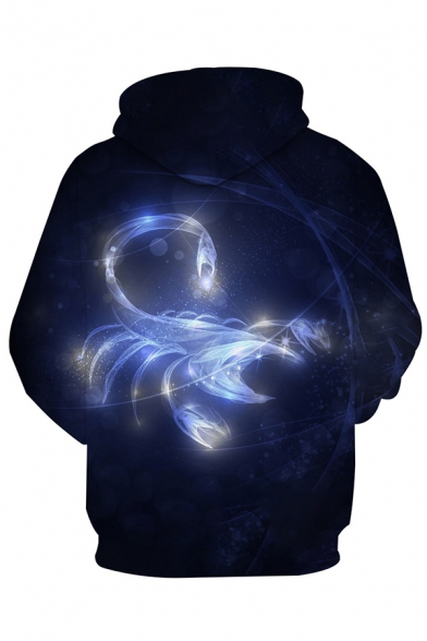 Unisex Exclusive Constellation 3D Zodiac Signs Pattern Long Sleeve Black Drawstring Hoodie