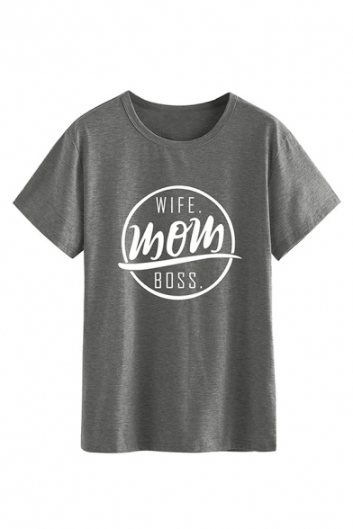 

Women' Basic Short Sleeve Crew Neck Letter WIFE MOM BOSS Print Fitted T-Shirt, Black;burgundy;gray, LM586546