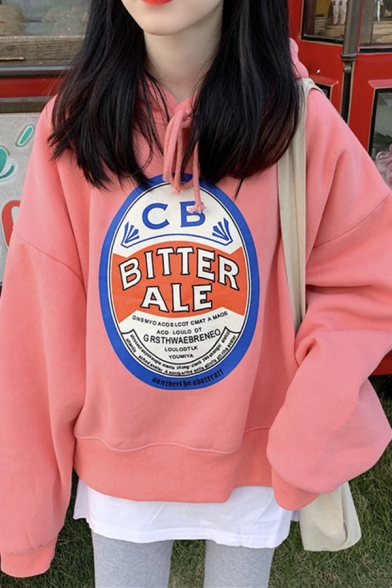 BITTER ALE Letter Printed Long Sleeve Crewneck Thick Drawstring Hoodie