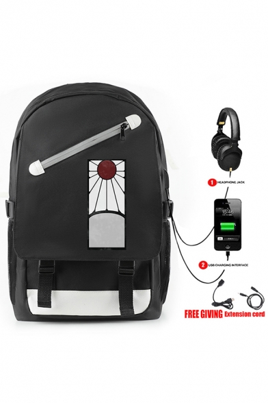 Cartoon Printed Slant Zipper Placket Travel Bag Outdoor Backpack with USB Charging