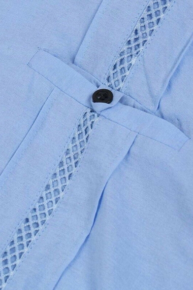 Casual Fashion Plain Long Sleeve False Pocket Decoration Button Up Relaxed Linen Shirt
