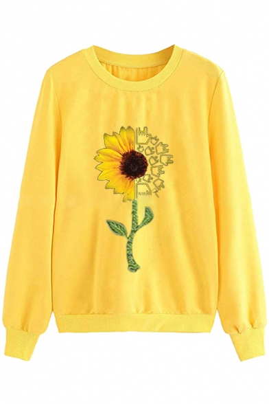 Round-Neck Long Sleeve Top Shirt Fashion Sunflower Printed Pullover Casual Loose Blouse F_topbu Sweatshirts for Women 