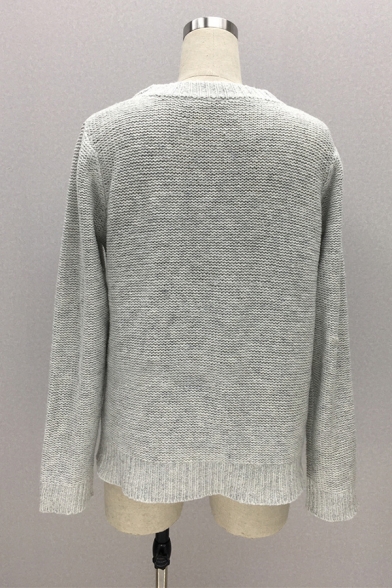 Casual Trendy Girls' Long Sleeve Round Neck Cable Knit Tassel Relaxed Pullover Sweater in Grey