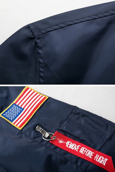 Classic Embroidery USA Flag NASA Print Letter Ribbon Decoration Zip Up MA-1 Flight Jacket