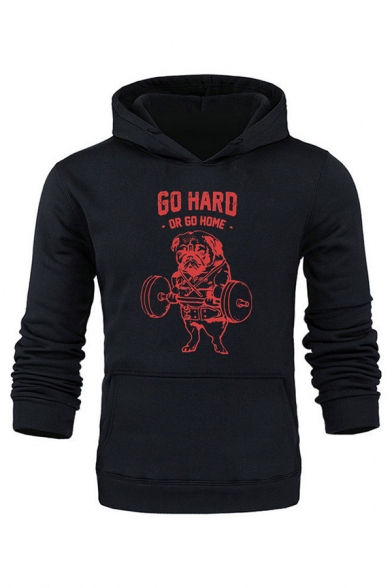 Cool Letter GO HARD OR GO HOME Printed Long Sleeve Fitted Graphic Hoodie