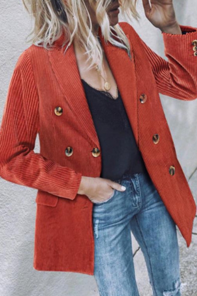 Elegant Fashion Ladies' Long Sleeve Shawl Collar Double Breasted Corduroy Plain Relaxed Blazer Jacket
