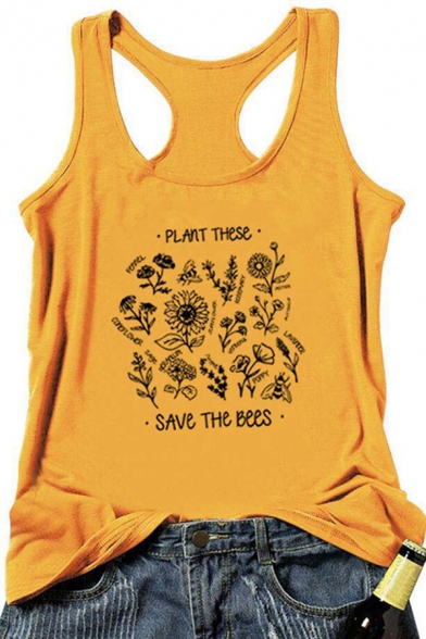 Fashionable Letter PLANT THESE SAVE THE BEES Printed Sleeveless Racer Back Graphic Tank