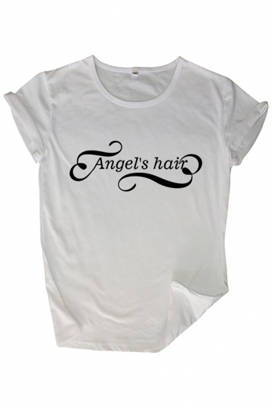 Funny Letter ANGEL'S HAIR Short Sleeves Crew Neck Casual Summer T-Shirt for Women