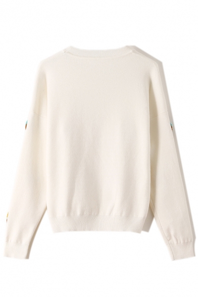 Lovely Cake Embellished Long Sleeve Round Neck Loose Fit Knitted Sweater for Preppy