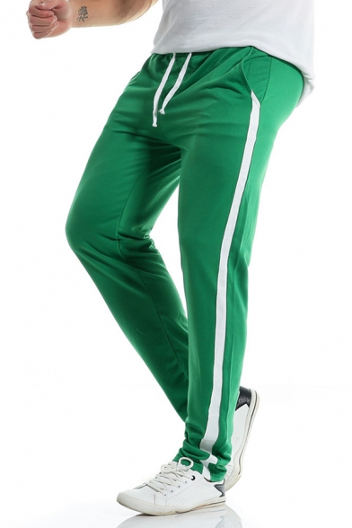 Mens Active Side Striped Drawstring Waist Straight Fit Casual Sweatpants