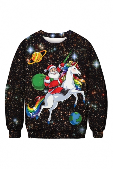 Simple Galaxy Rainbow Unicorn Letter HA Joker 3D Print Long Sleeves Black Oversized Sweatshirt